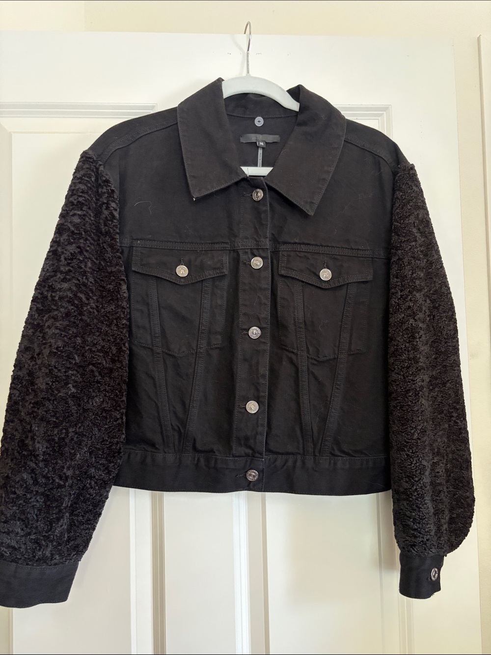 Mango Black Mixed-Texture Jean Jacket